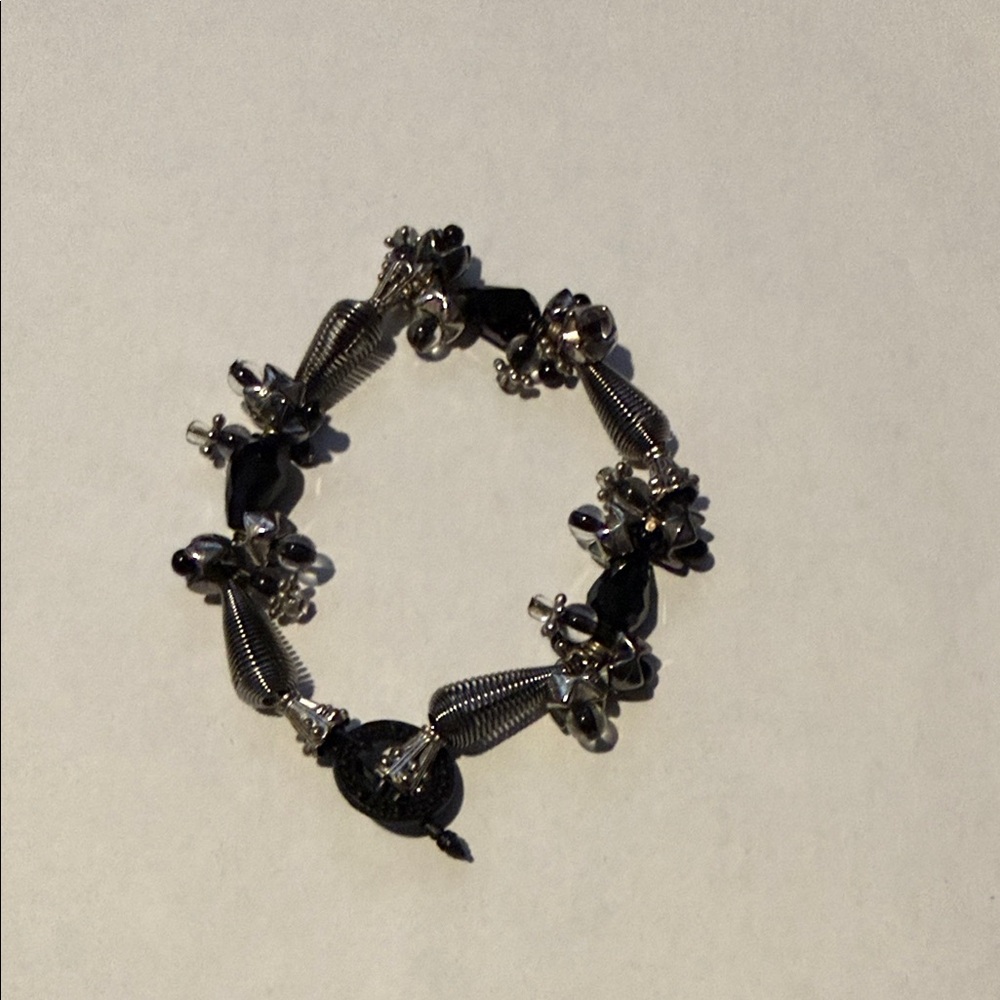 Silver-Tone and Black Beaded Toggle Bracelet - Women's Jewelry